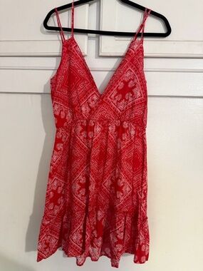 Baevely Red Printed V-Neck dress- size Medium